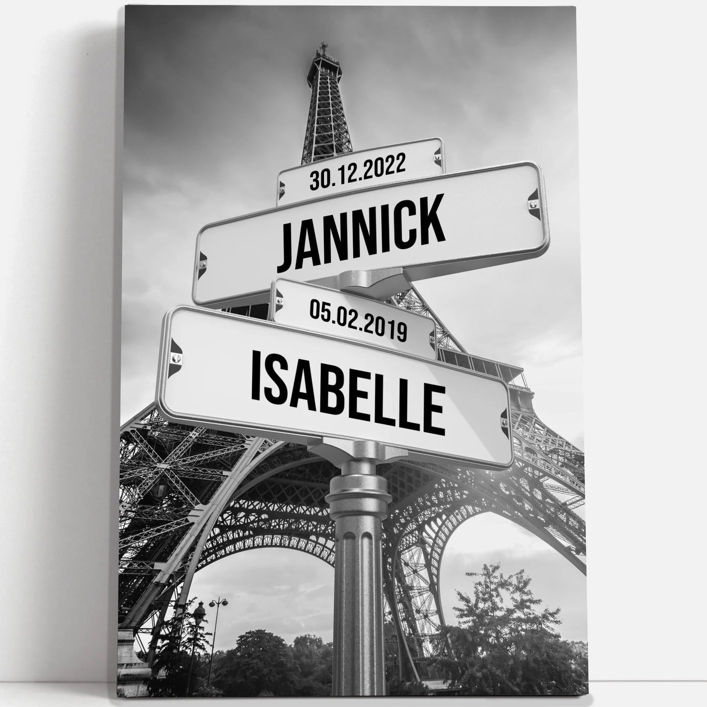 Tableau prénom « Tour Eiffel noir et blanc »