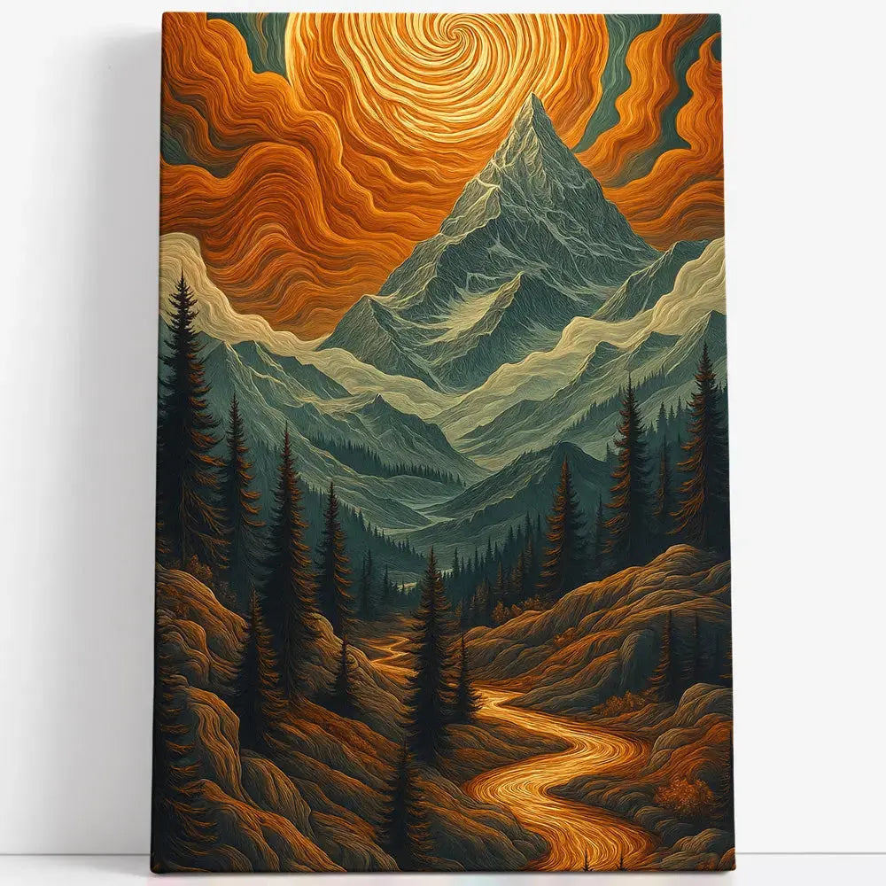 Tableau montagne soleil foret abstrait Love-Gallery