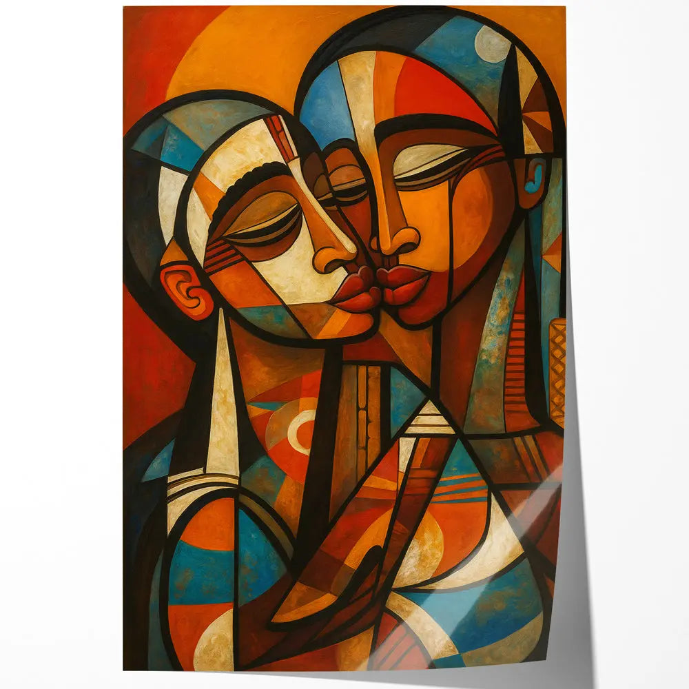 Tableau baiser cubiste couple abstrait