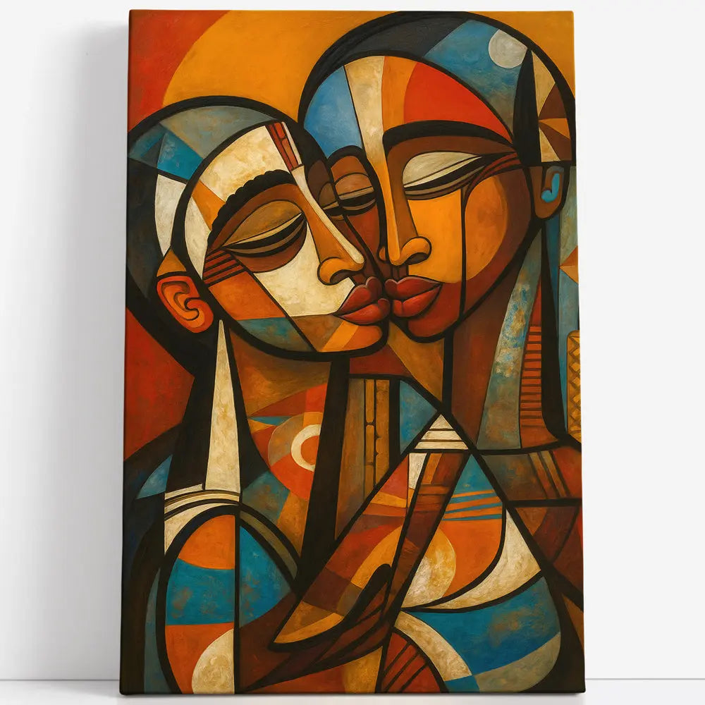 Tableau baiser cubiste couple abstrait