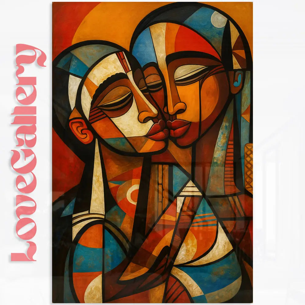 Tableau baiser cubiste couple abstrait