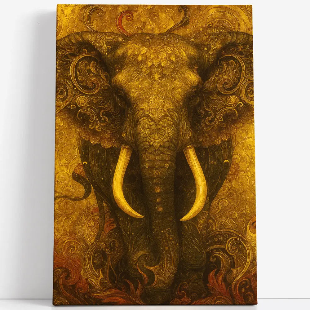 Tableau éléphant doré arabesque