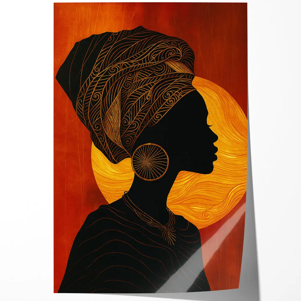 Tableau femme africaine turban doré