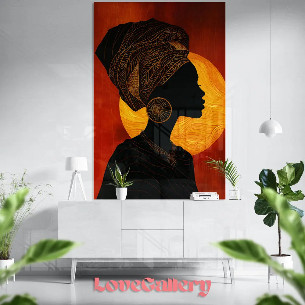 Tableau femme africaine turban doré