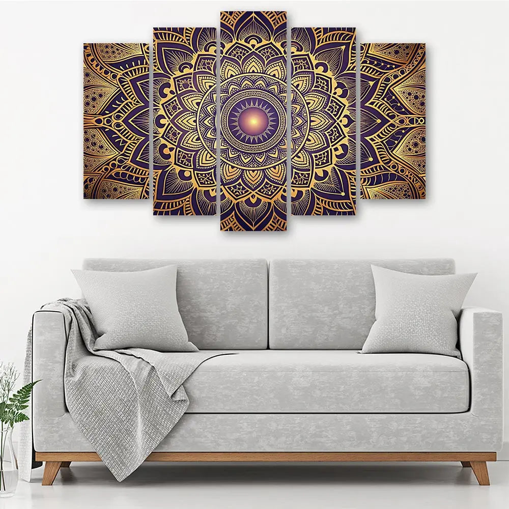 Tableau mandala doré violet oriental