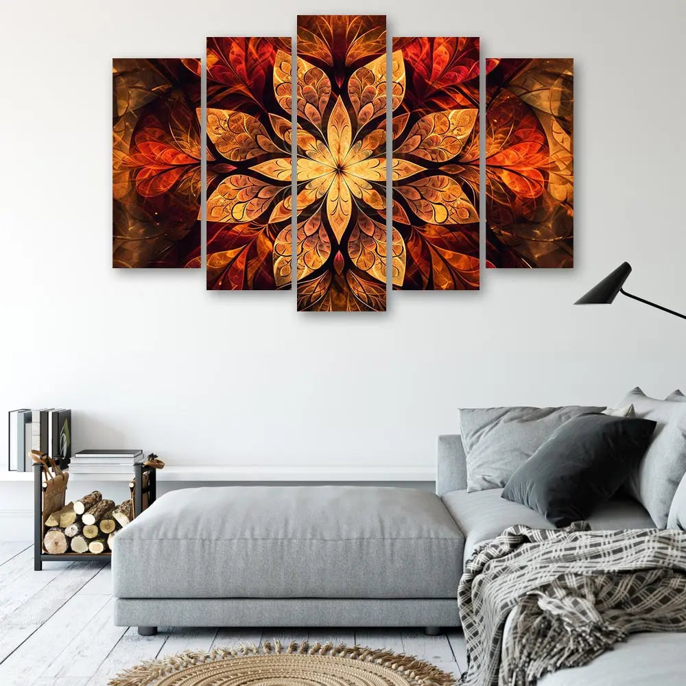 Tableau mandala floral rouge jaune
