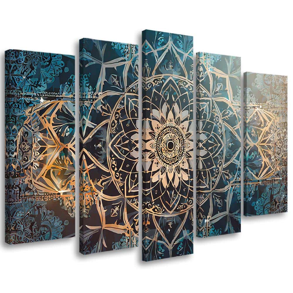 Tableau mandala oriental bleu or