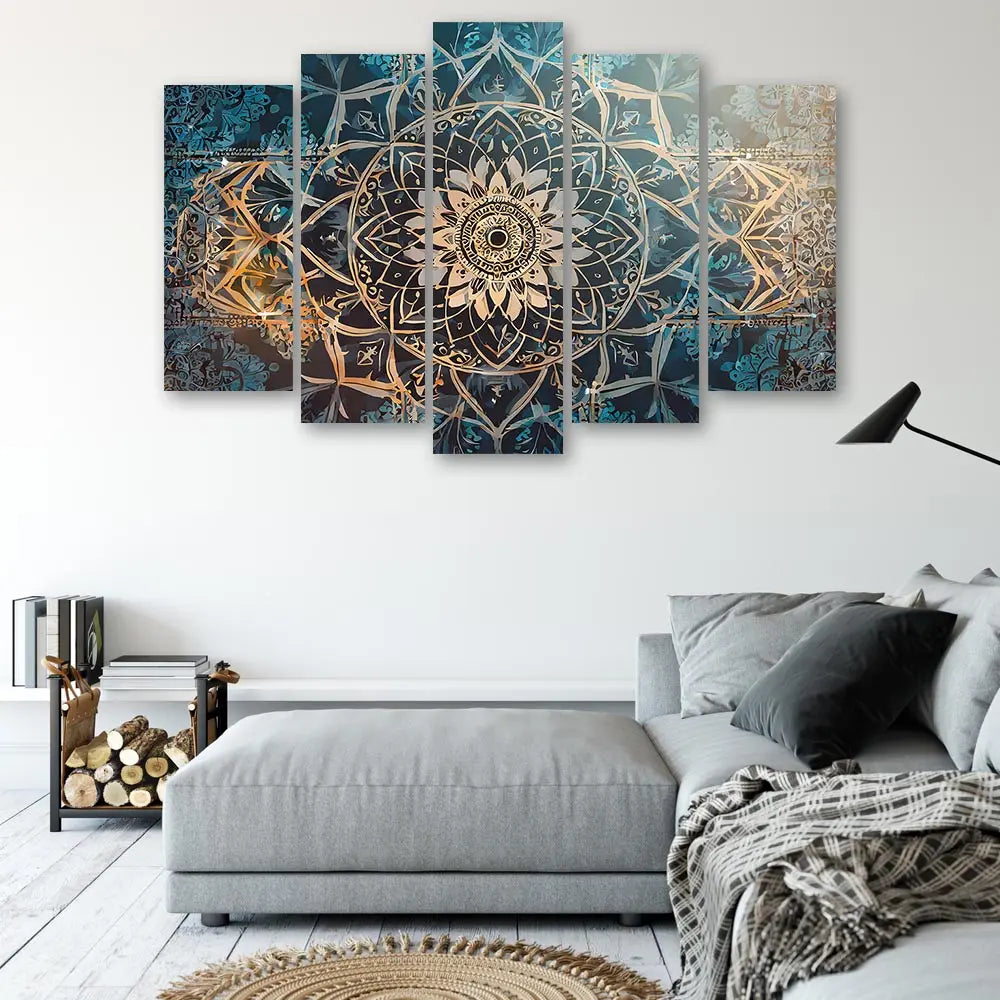 Tableau mandala oriental bleu or