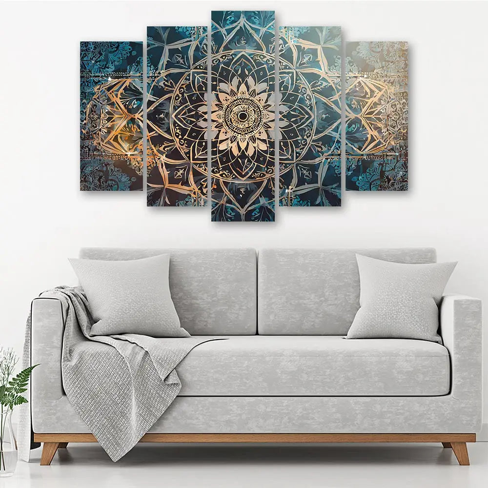 Tableau mandala oriental bleu or