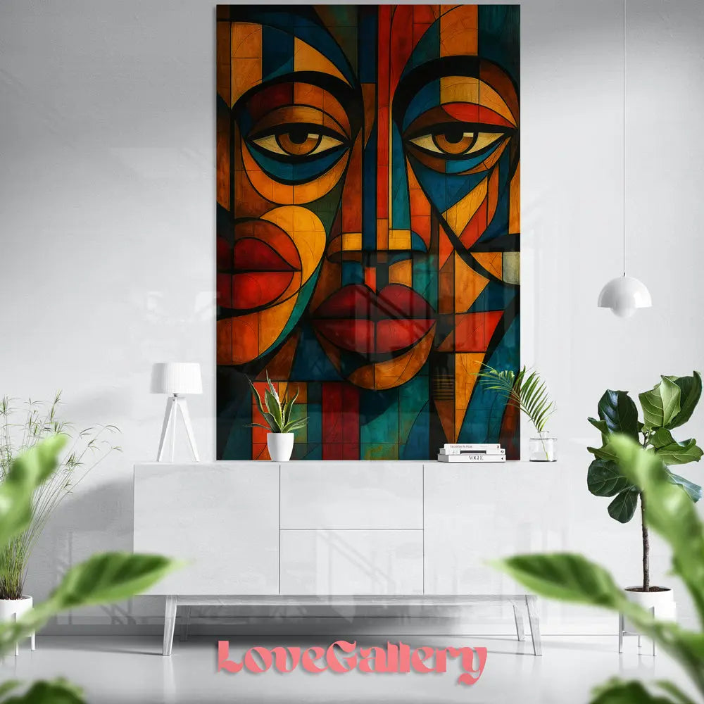Tableau visage cubiste géométrique
