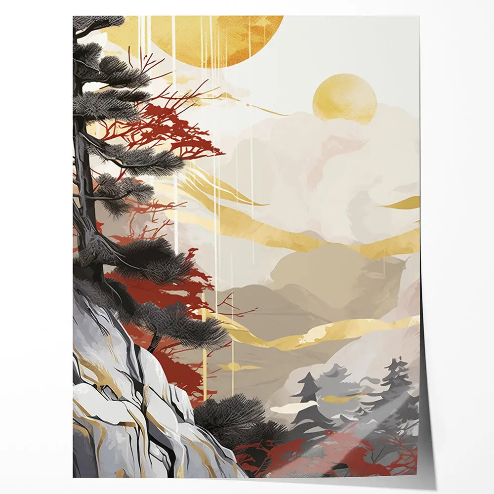 Tableau montagne japonaise abstraite Love-Gallery