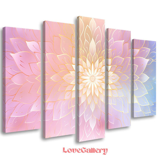 Tableau mandala pastel doré rose