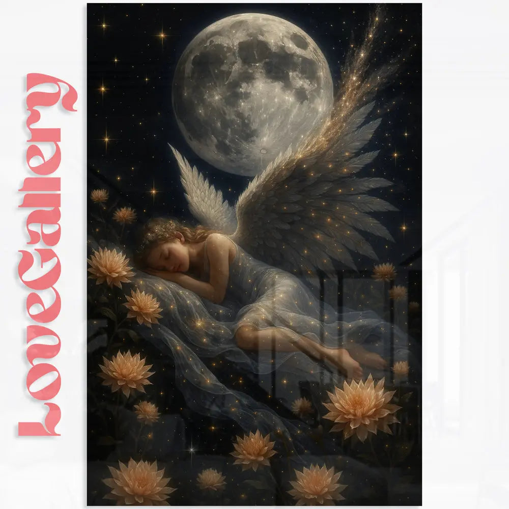Tableau femme ange lune lotus etoiles Love-Gallery