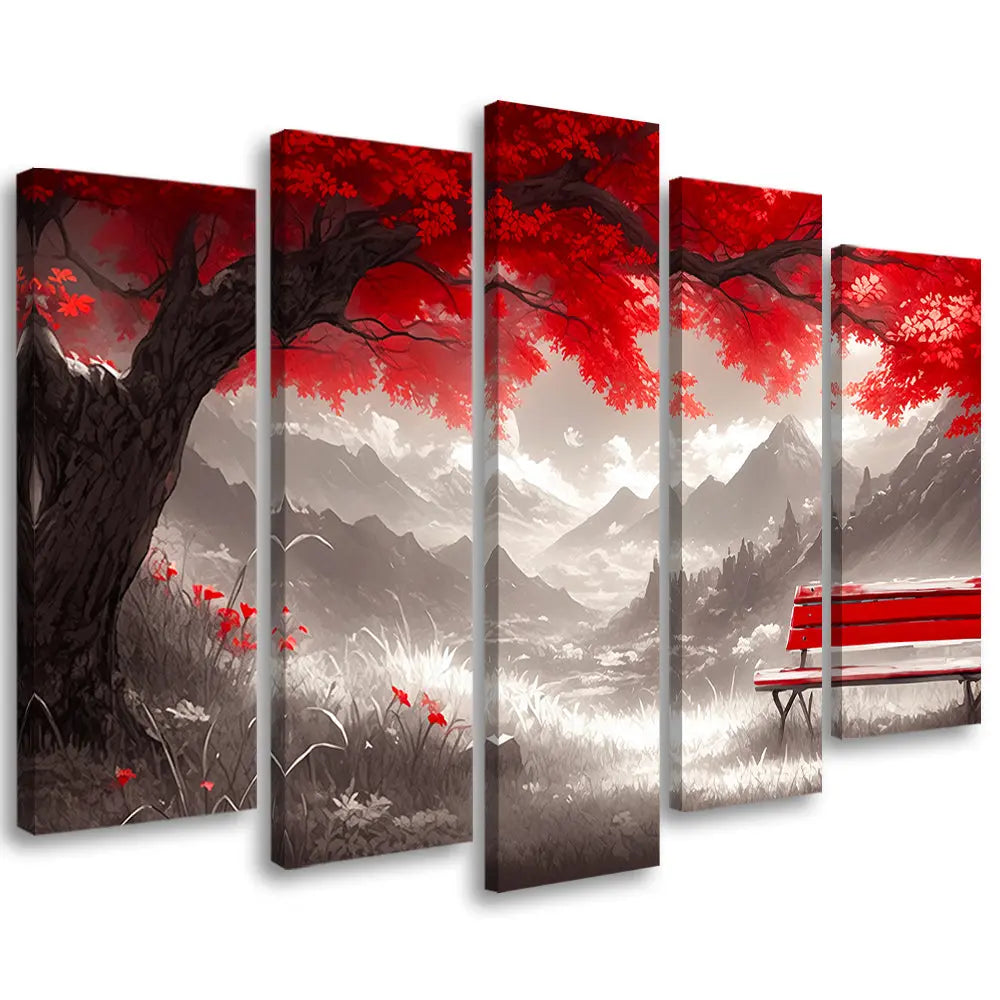 Tableau montagne et arbre rouge Love-Gallery