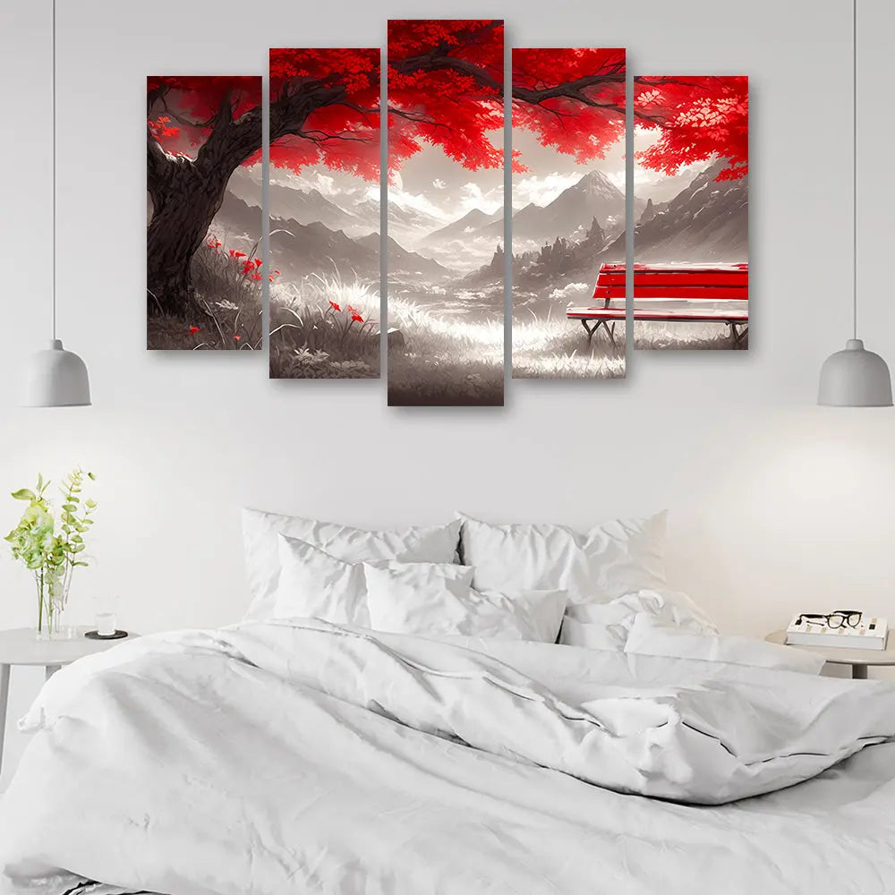 Tableau montagne et arbre rouge Love-Gallery
