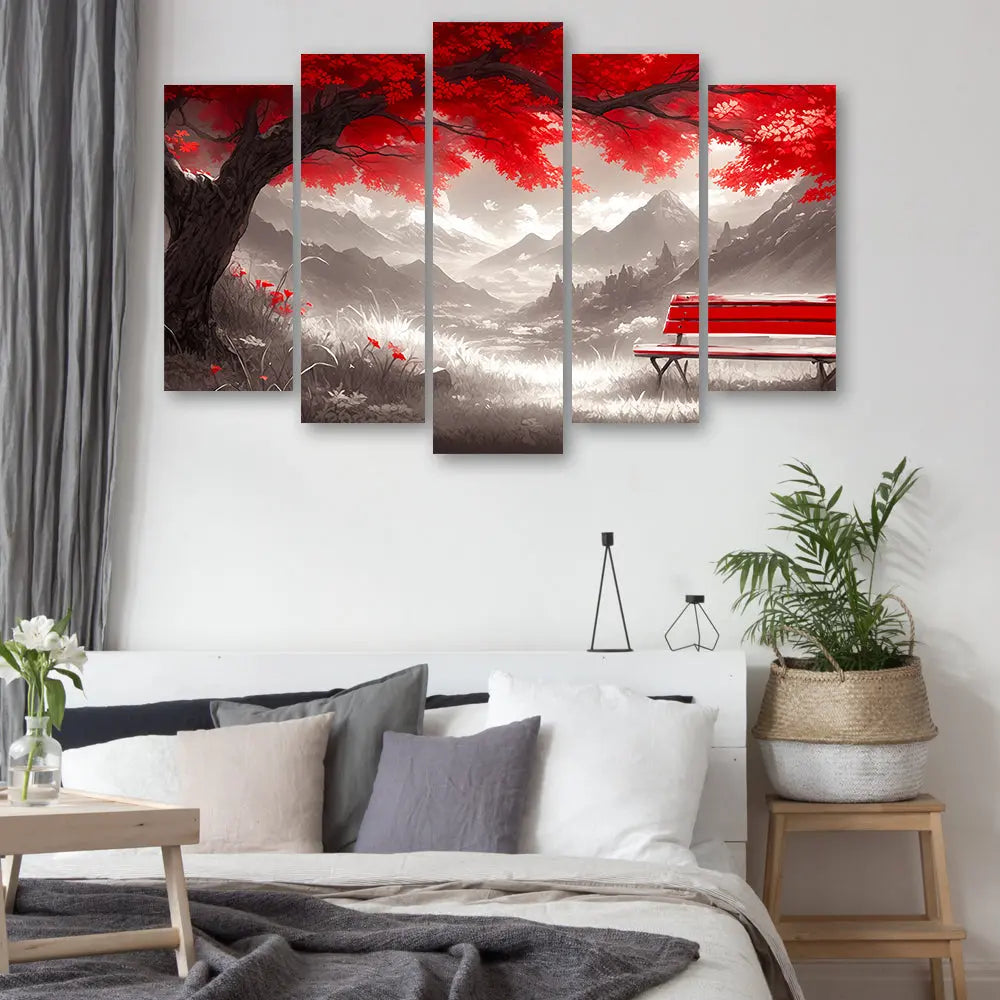 Tableau montagne et arbre rouge Love-Gallery