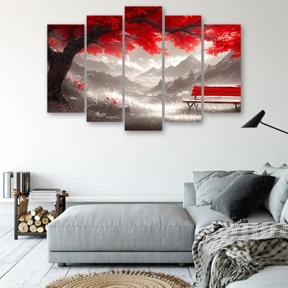 Tableau montagne et arbre rouge Love-Gallery