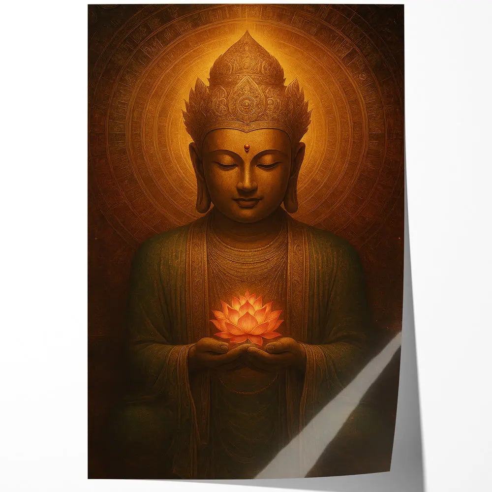 Tableau Bouddha couronné avec lotus rose Love-Gallery