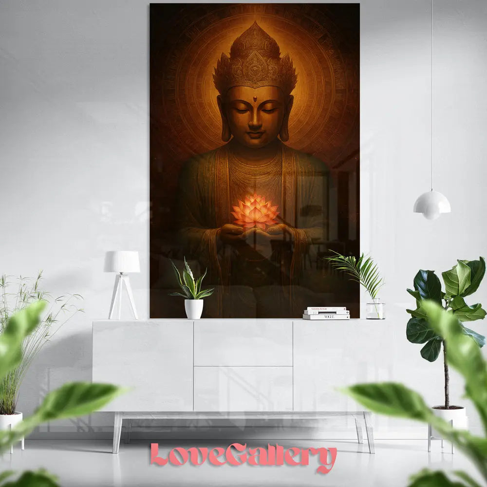 Tableau Bouddha couronné avec lotus rose Love-Gallery