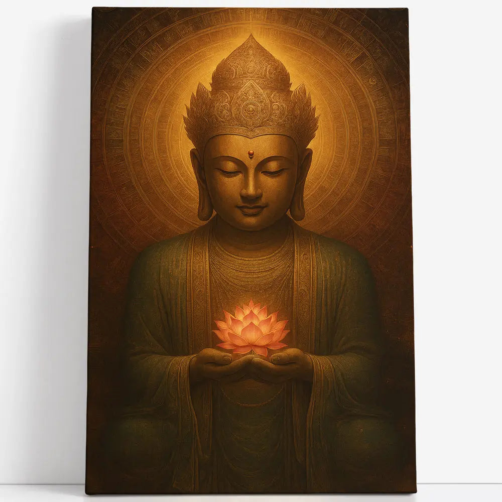 Tableau Bouddha couronné avec lotus rose Love-Gallery