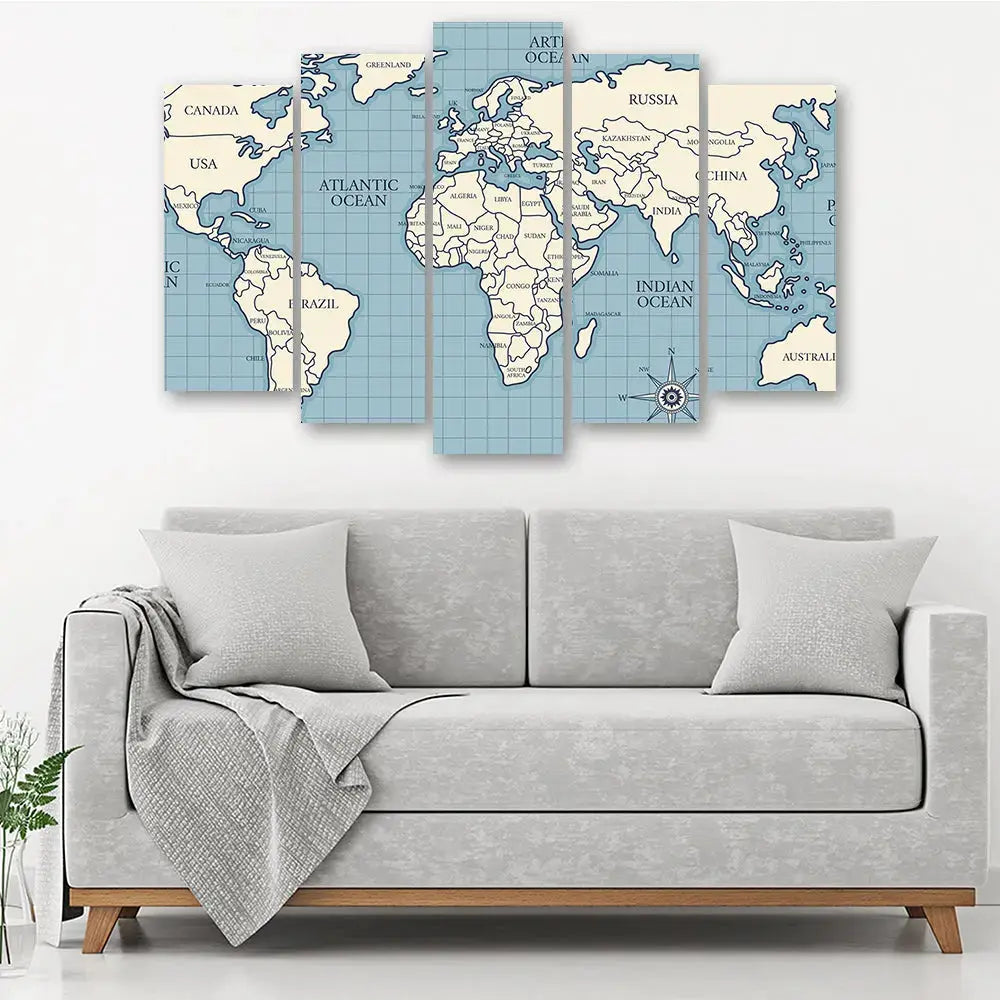 Tableau carte du monde bleu beige Love-Gallery