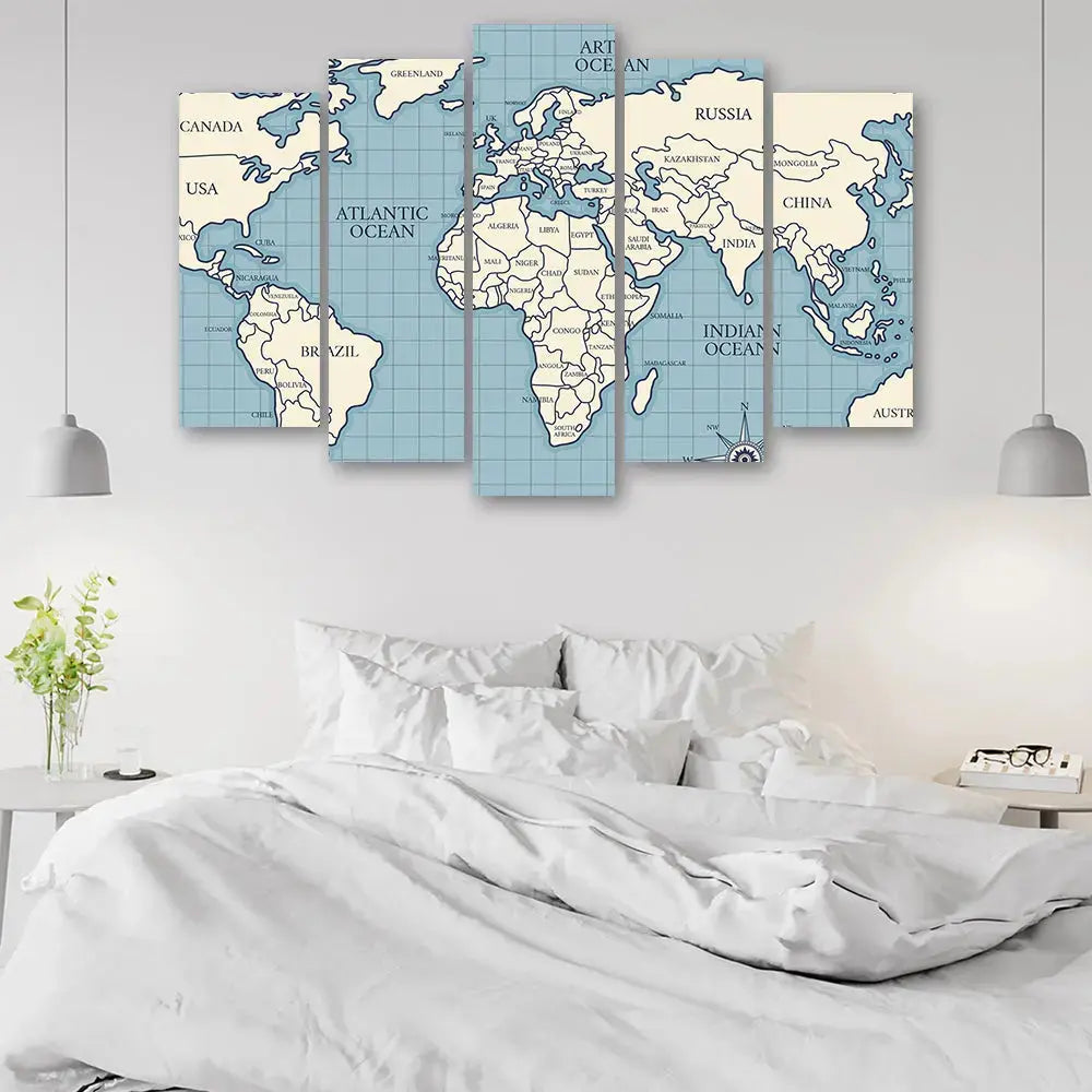 Tableau carte du monde bleu beige Love-Gallery