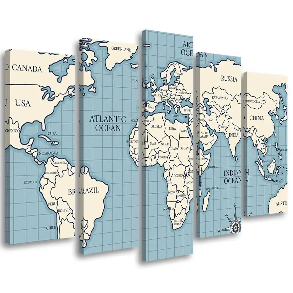 Tableau carte du monde bleu beige Love-Gallery