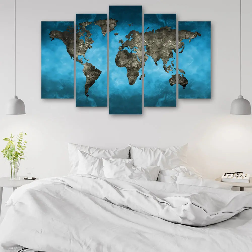 Tableau carte monde bleu bronze Love-Gallery