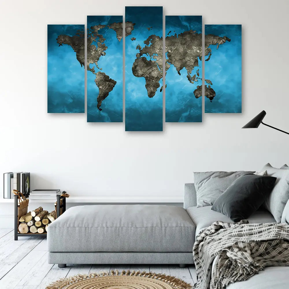 Tableau carte monde bleu bronze Love-Gallery