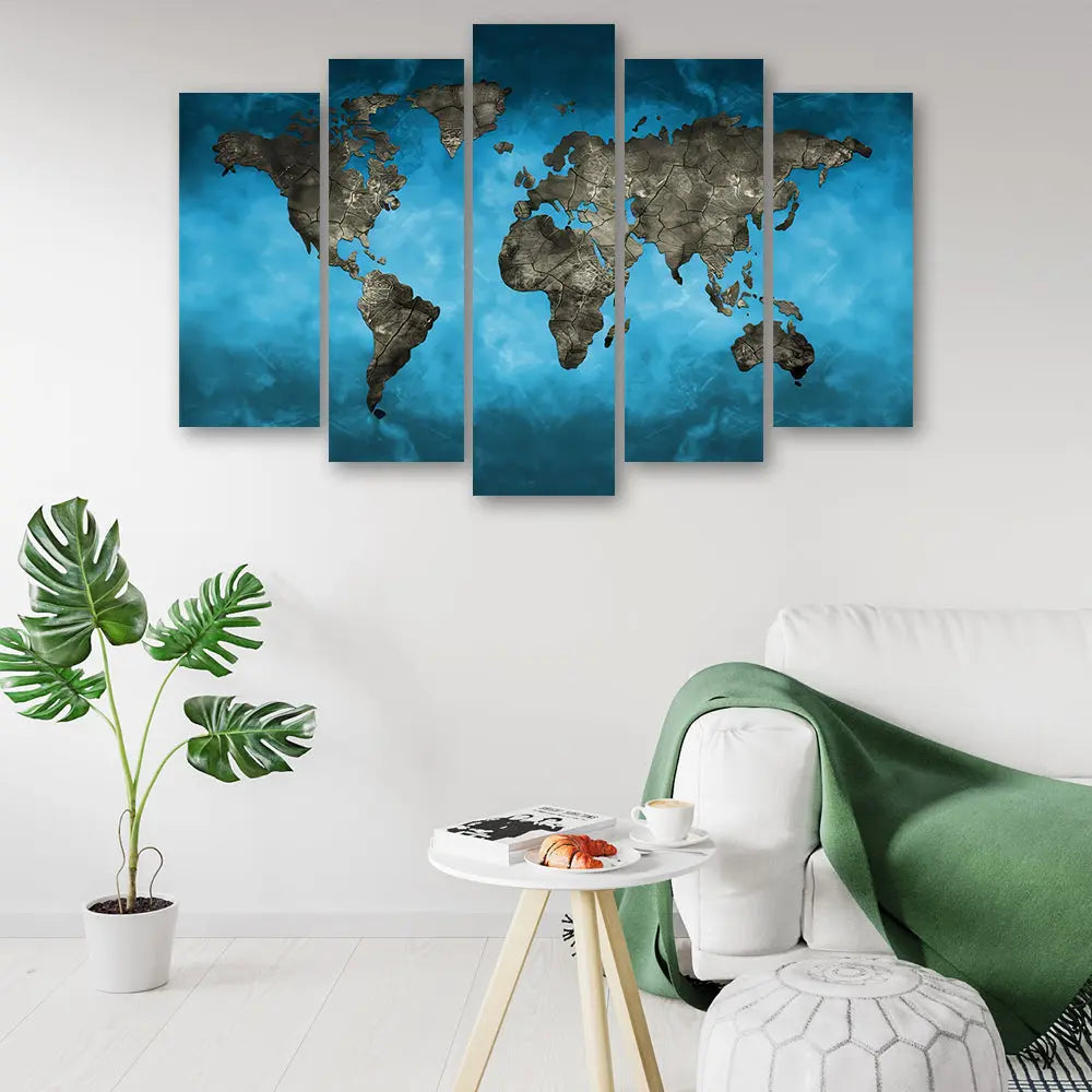 Tableau carte monde bleu bronze Love-Gallery