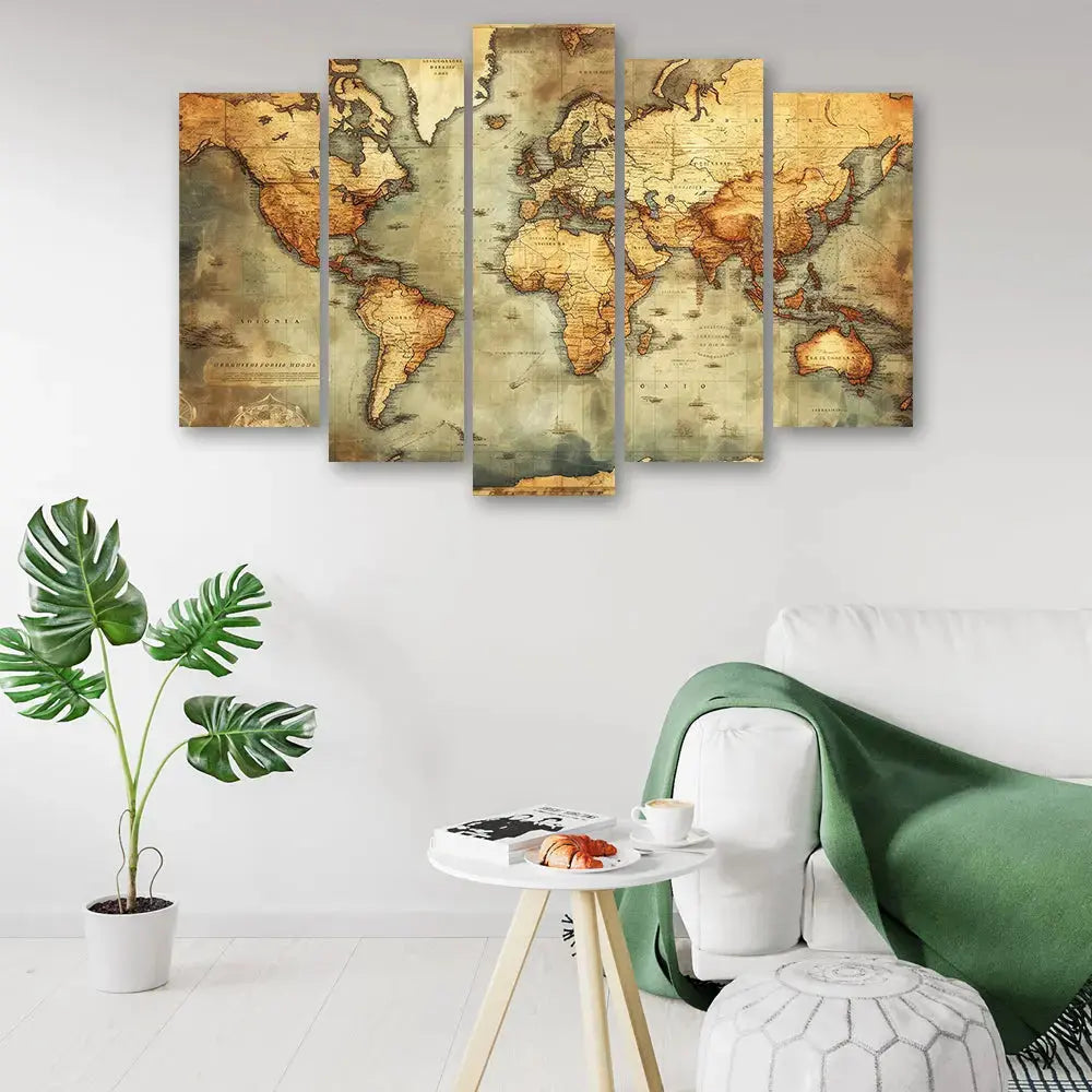 Tableau carte vintage 5 parties Love-Gallery