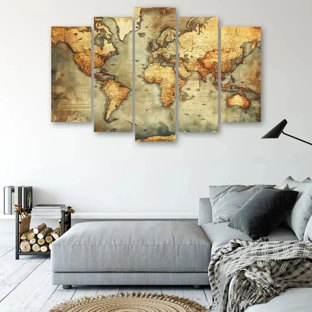 Tableau carte vintage 5 parties Love-Gallery