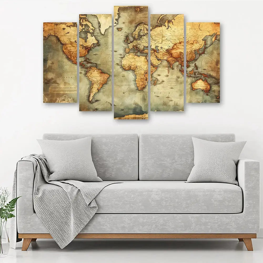 Tableau carte vintage 5 parties Love-Gallery