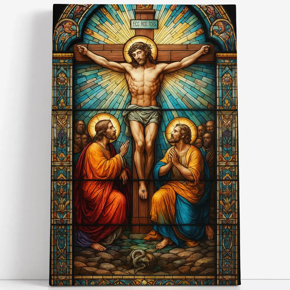 Tableau crucifixion Jesus apôtres vitrail Love-Gallery