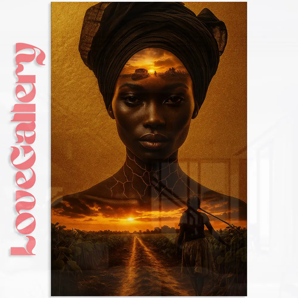 Tableau femme africaine coucher soleil Savane Love-Gallery