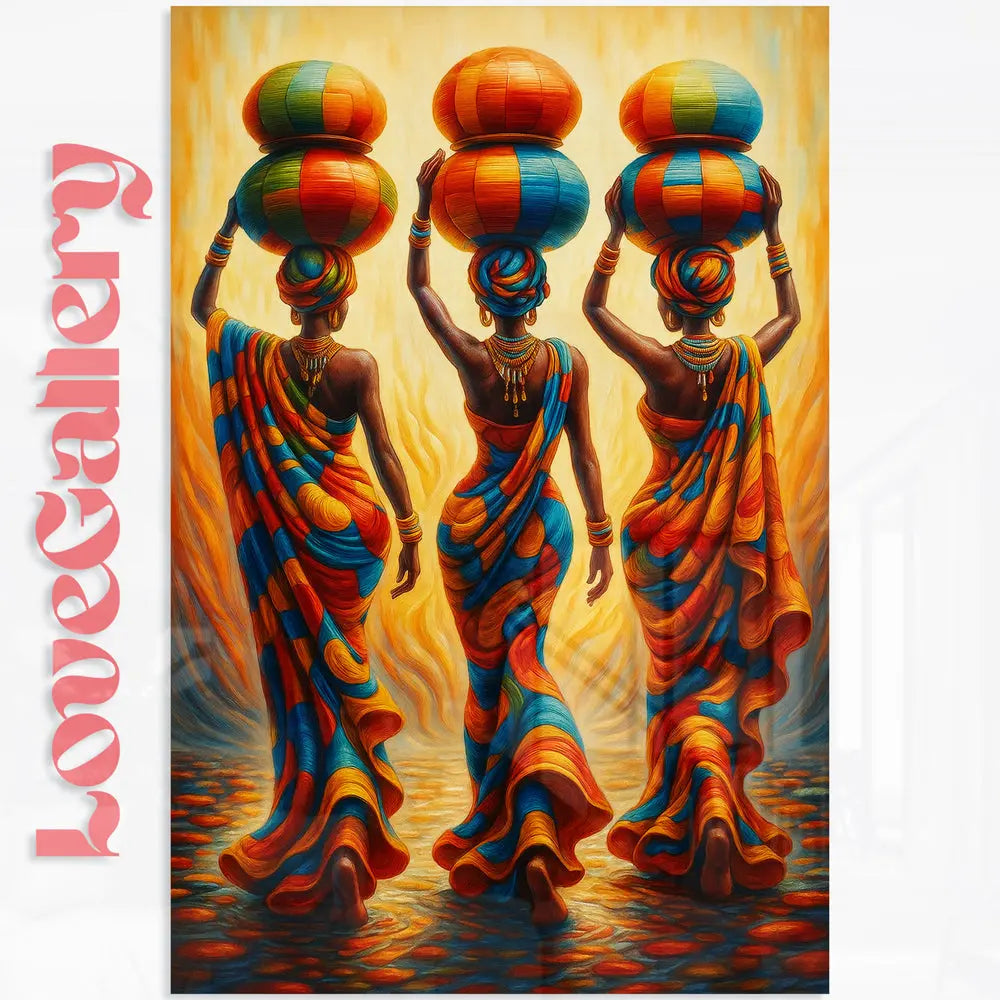 Tableau trois femmes africaines porteuses d'eau Love-Gallery