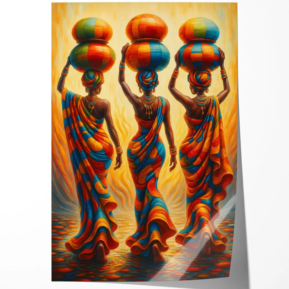 Tableau trois femmes africaines porteuses d'eau Love-Gallery