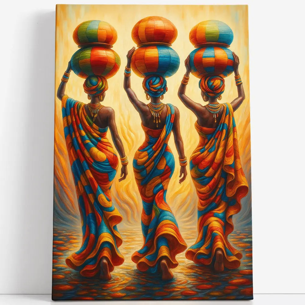 Tableau trois femmes africaines porteuses d'eau Love-Gallery