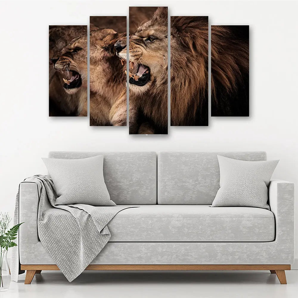 Tableau lionne et lion 5 parties Love-Gallery