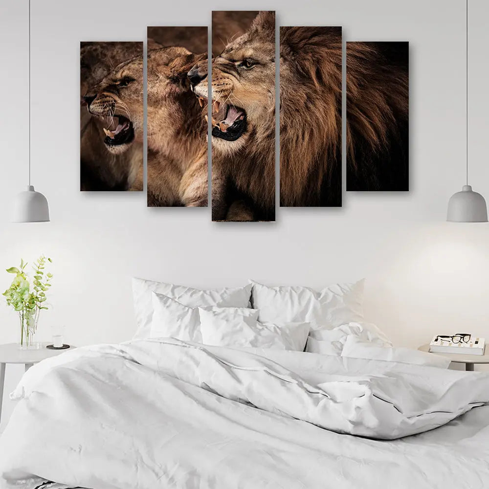 Tableau lionne et lion 5 parties Love-Gallery