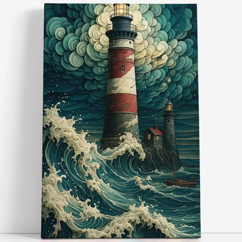 Tableau phare mer tempête art déco Love-Gallery