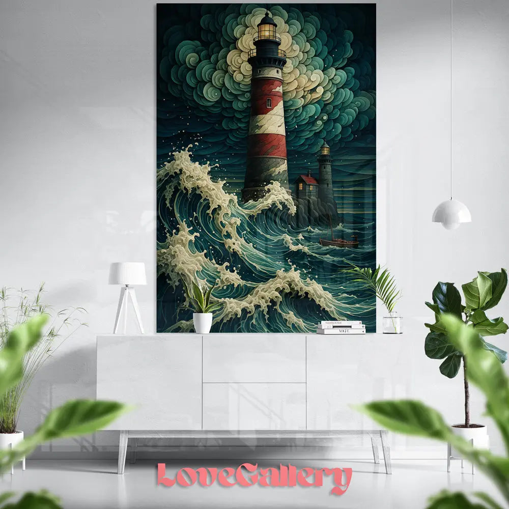 Tableau phare mer tempête art déco Love-Gallery