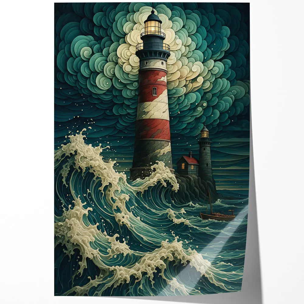 Tableau phare mer tempête art déco Love-Gallery