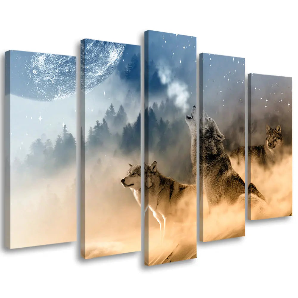 Tableau loup forêt 5 parties Love-Gallery