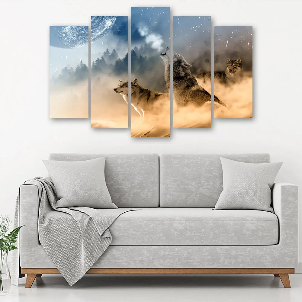 Tableau loup forêt 5 parties Love-Gallery