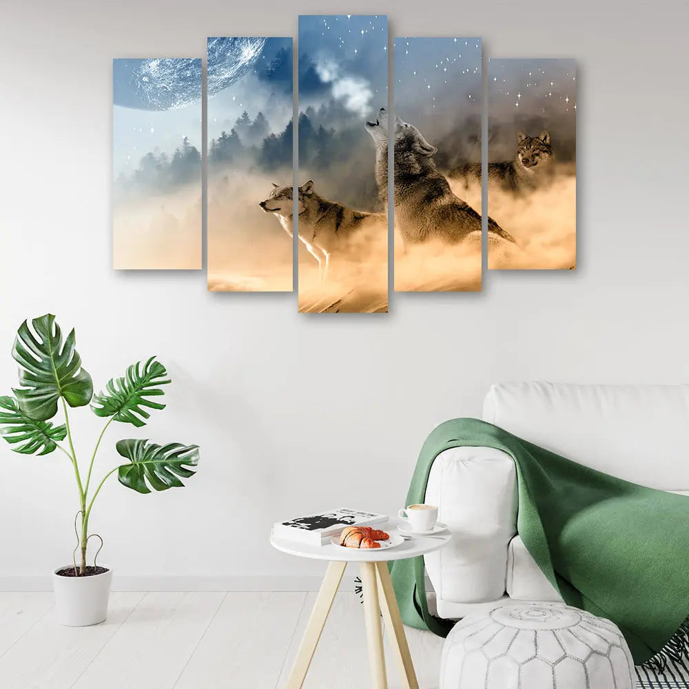Tableau loup forêt 5 parties Love-Gallery