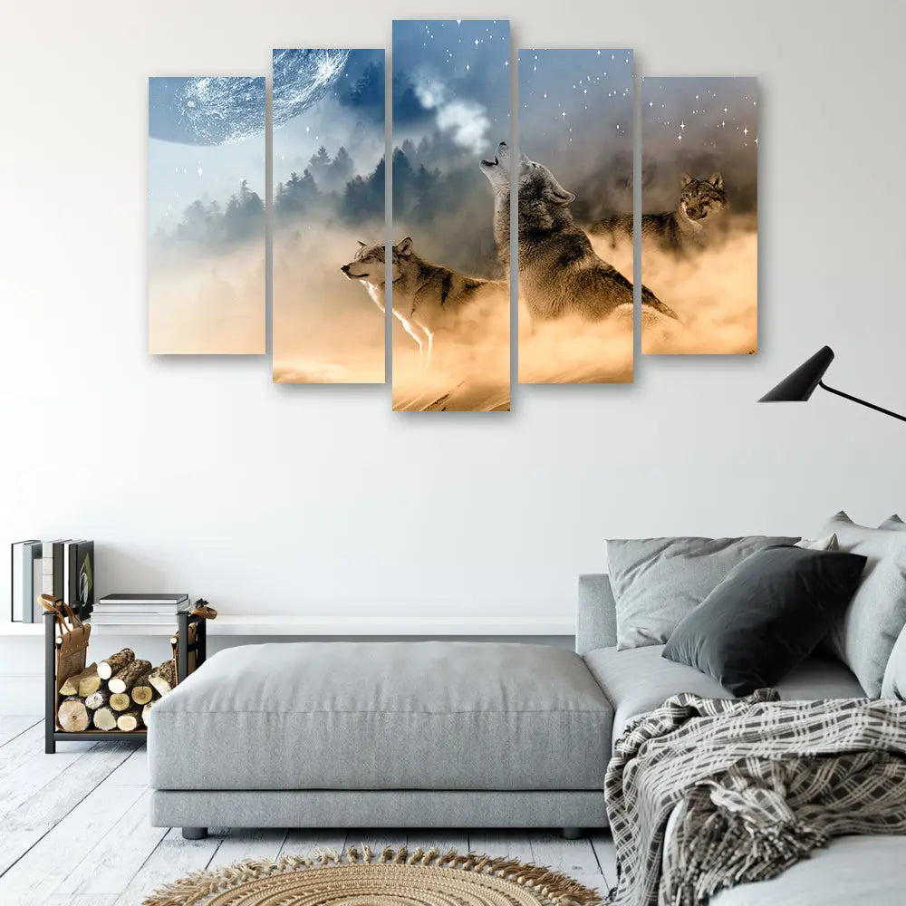 Tableau loup forêt 5 parties Love-Gallery