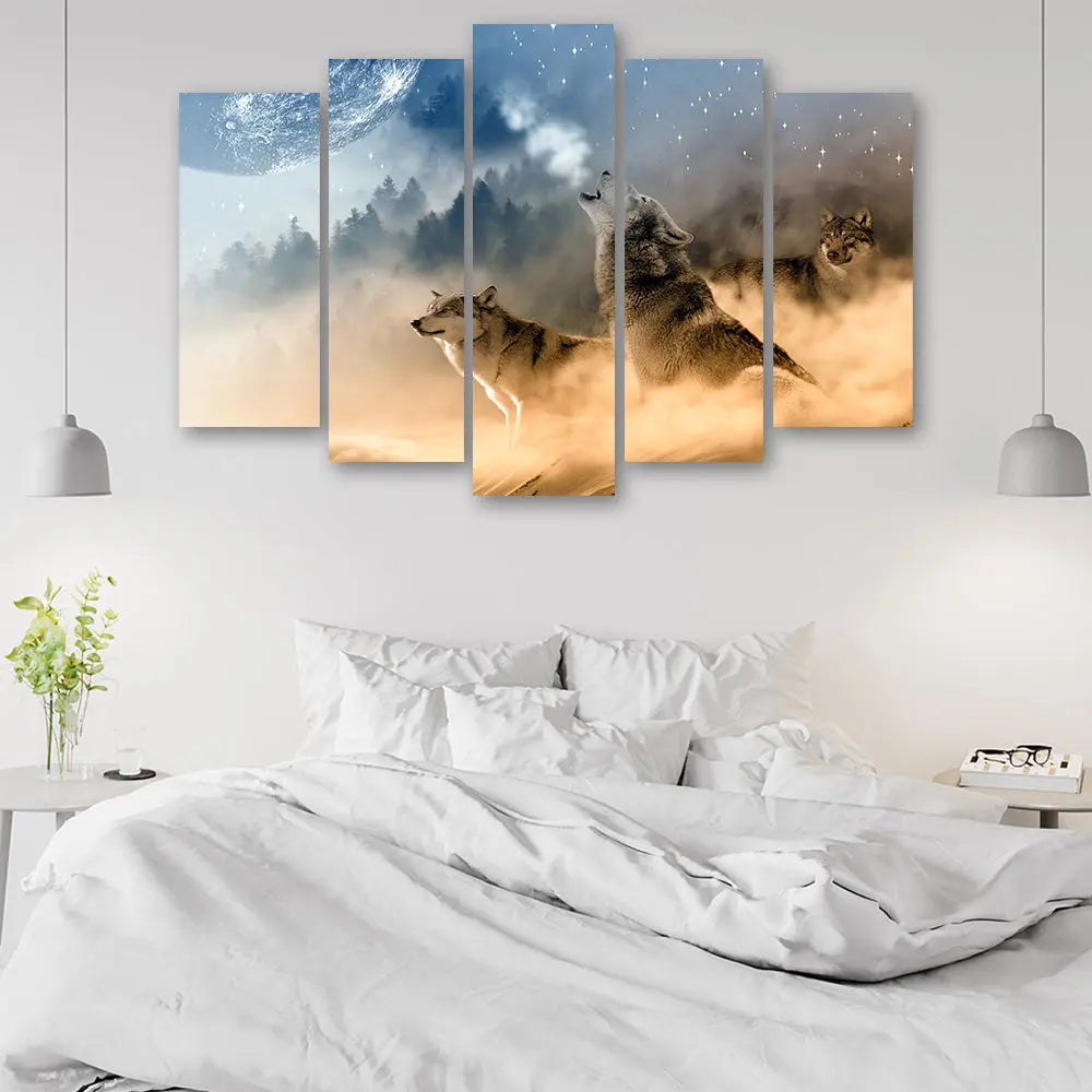 Tableau loup forêt 5 parties Love-Gallery
