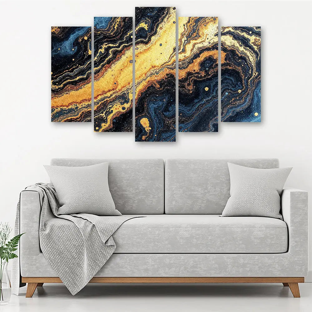 Tableau abstrait vague dorée et bleue Love-Gallery