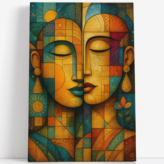 Tableau abstrait visages couples mosaïque